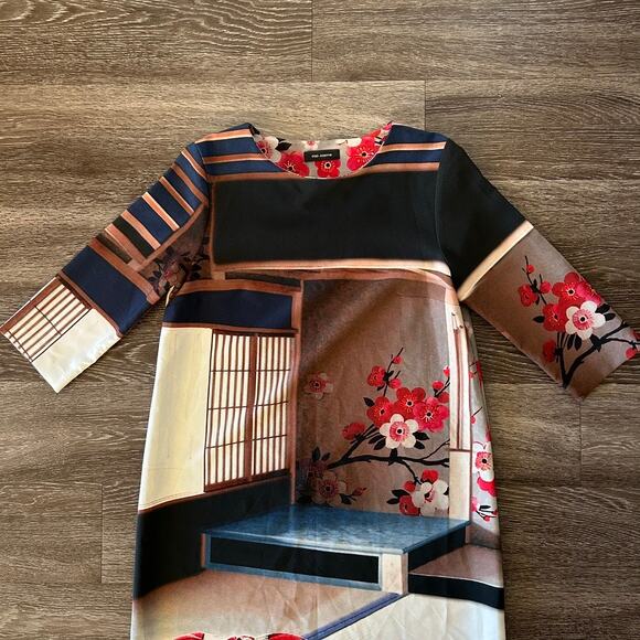 EUC Cop.Copine Paris Megumi Robe Dress Size 40 Shift 3/4 Sleeve Graphic Print - Picture 2 of 14